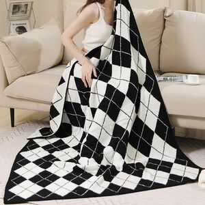 Black White Diamond Argyle Patterned Two Tone Blanket Design Reversible Throw